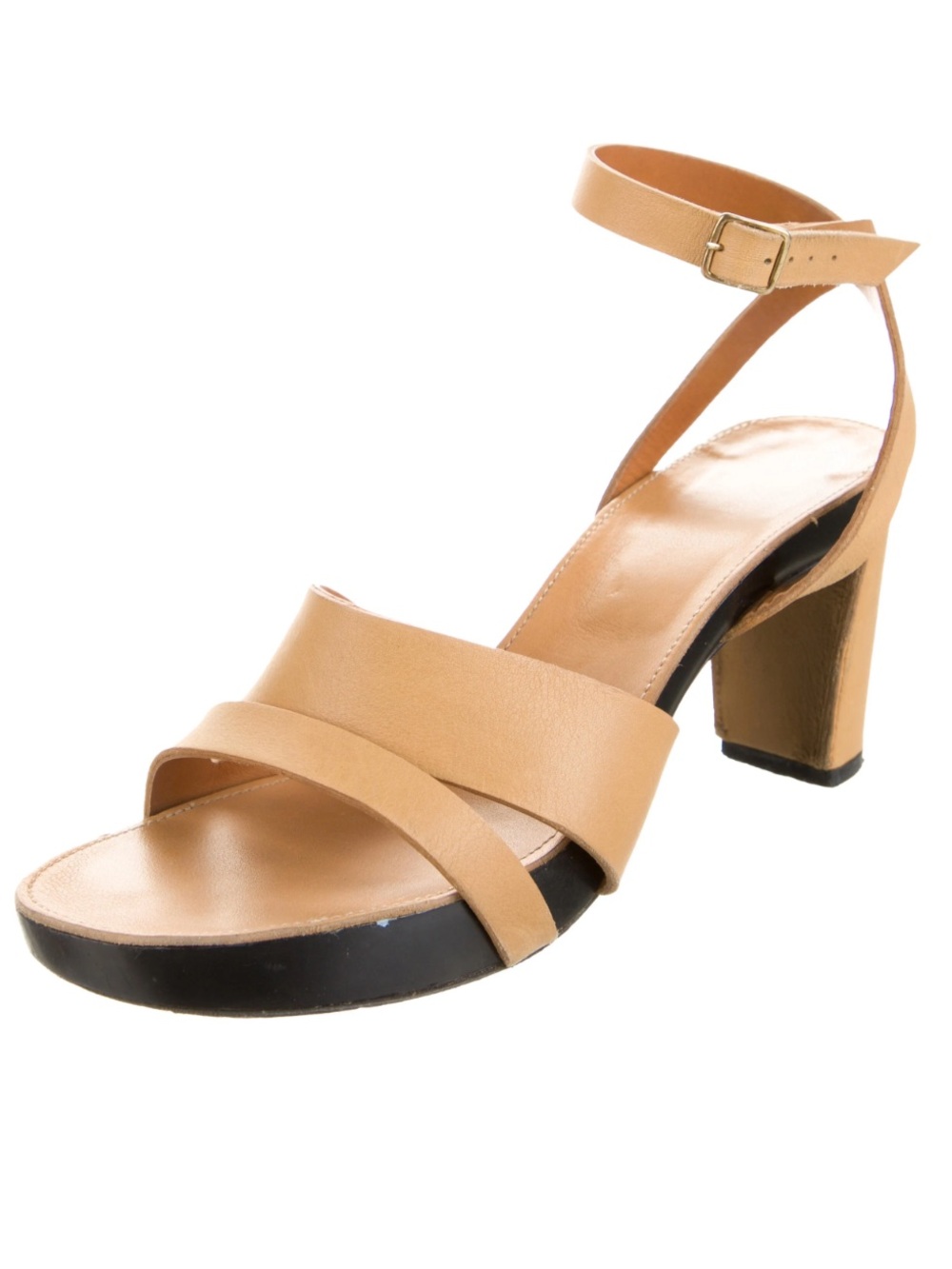 Robert Clergerie Tan Leather Strappy Ankle-Heel Sandals